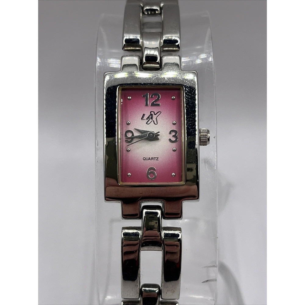 LAX Women's Silver Tone Quartz Watch Pink Dial- New Battery